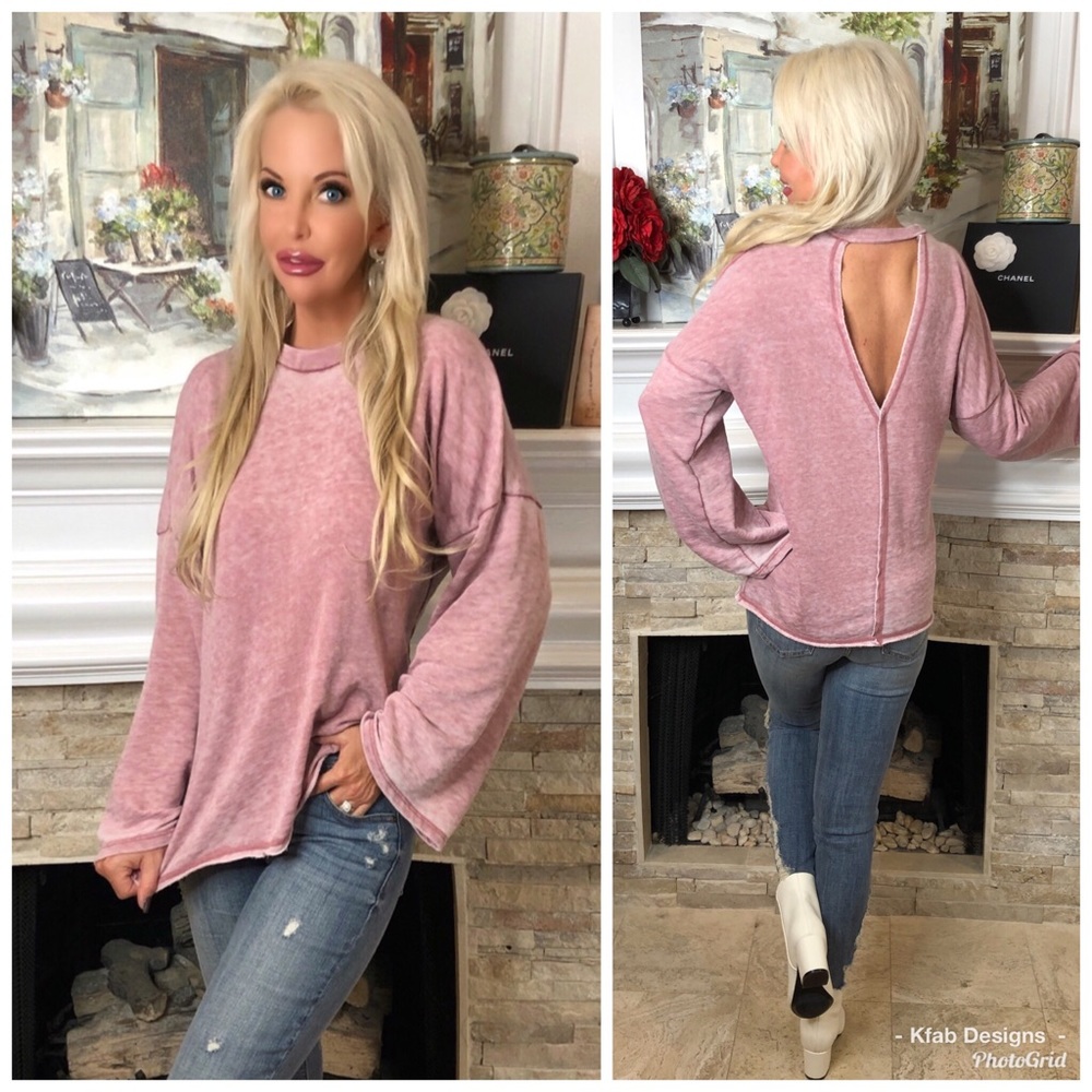 🛍LAST 1! Mineral Wash Back Detail Blush Top! - Picture 6 of 7